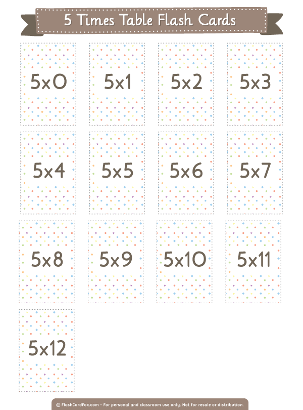 Printable 5 Times Table Flash Cards