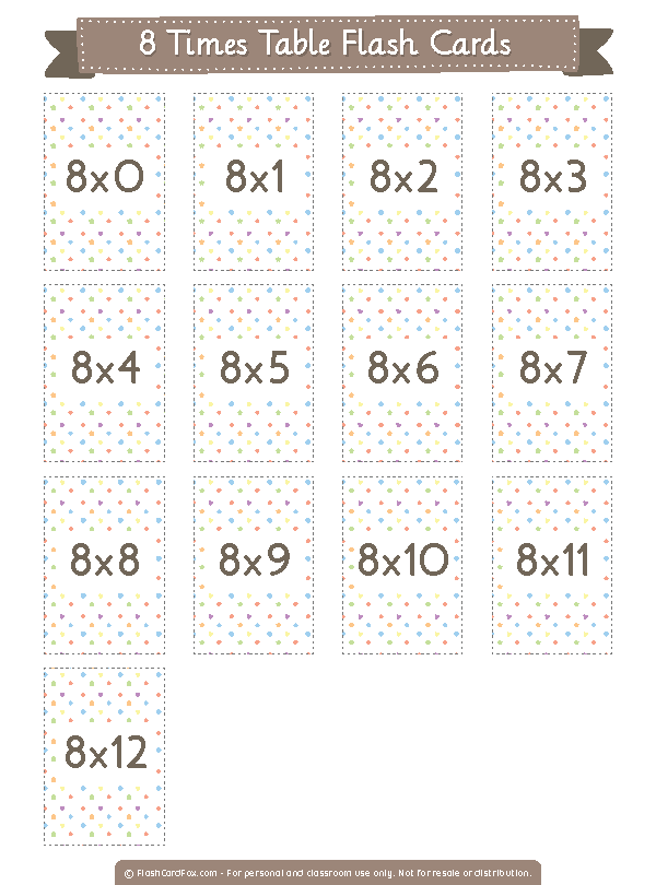 Printable 8 Times Table Flash Cards