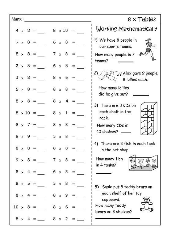 Printable 8 Times Table Worksheets Activity Shelter