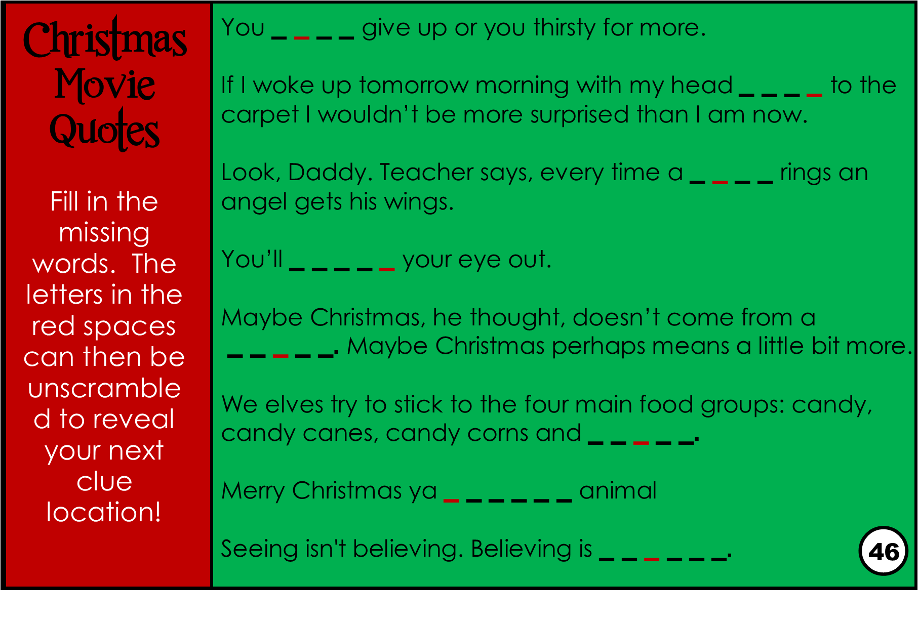 Printable Christmas Movie Trivia Game Treasure Hunt 