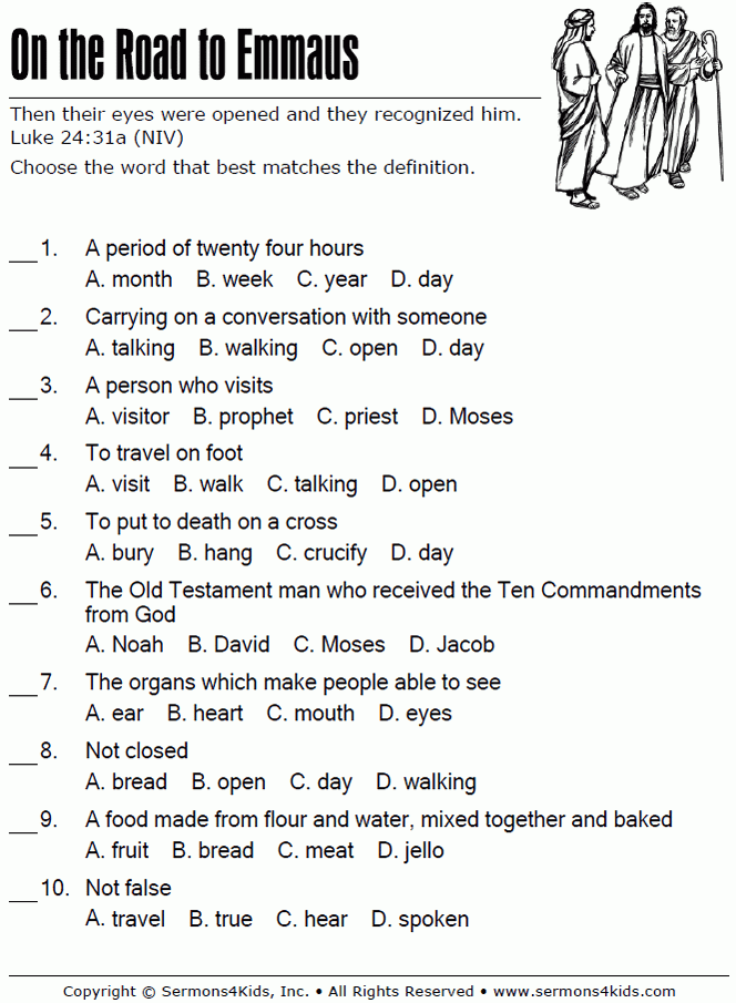 The Road To Emmaus Multiple Choice Sermons4Kids