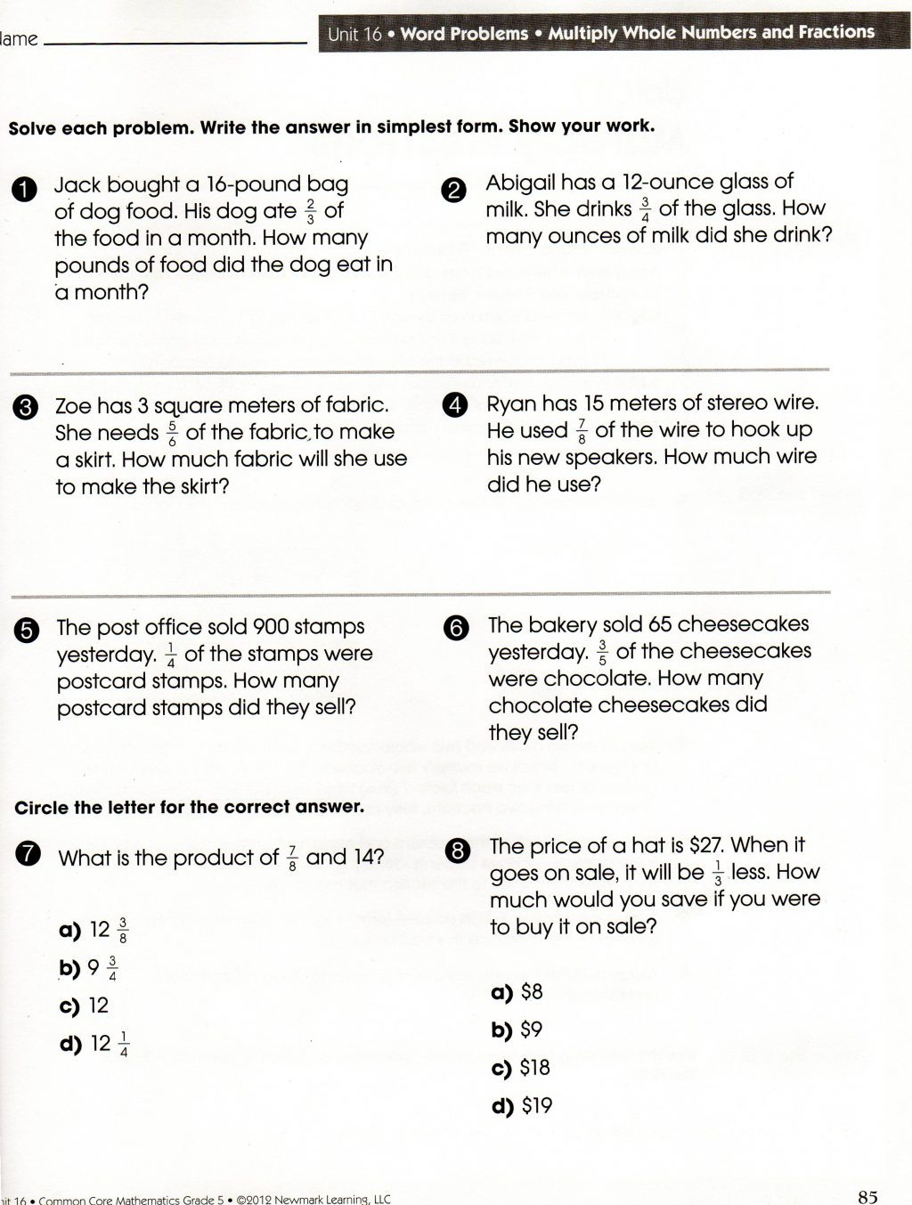 018 Dividing Fraction Word Problems Math Multiplication 