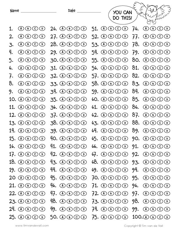 100 Question Answer Sheet Tim s Printables 100 