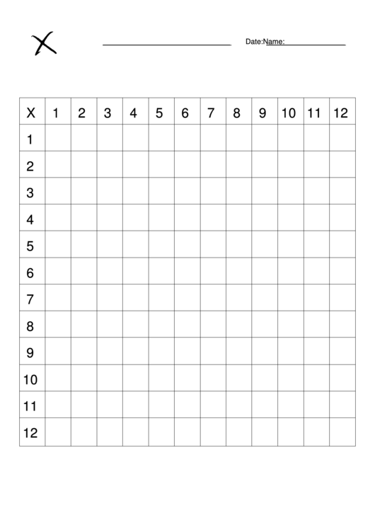 12 X 12 Times Table Chart Blank Printable Pdf Download