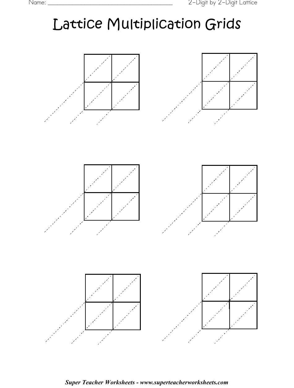 2 digit By 2 digit Lattice Multiplication Grids Template 