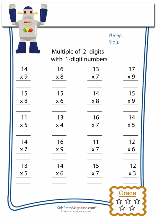 2 Digit Multiplied By 1 Digit Worksheet 2 