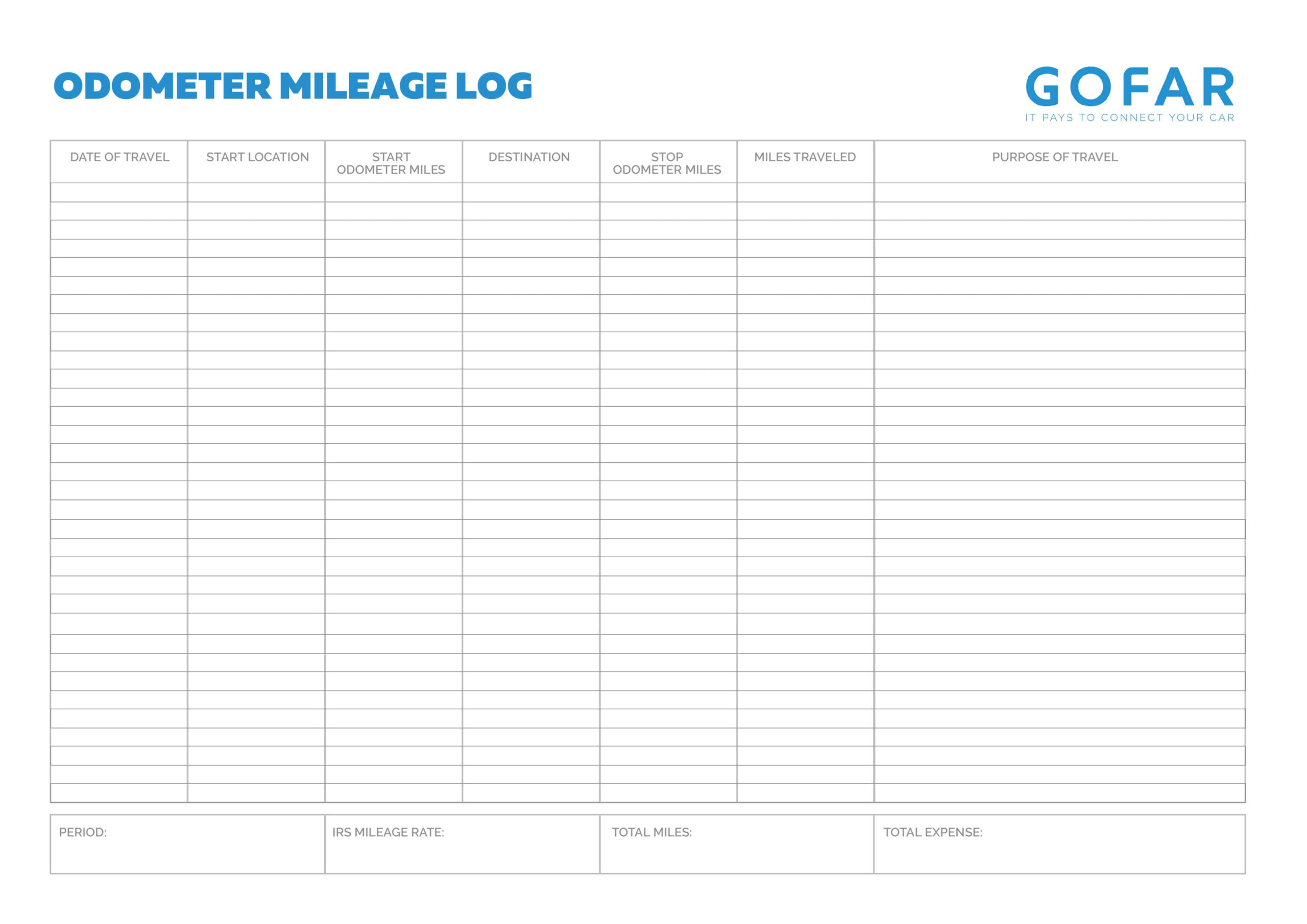 25 Printable IRS Mileage Tracking Templates GOFAR