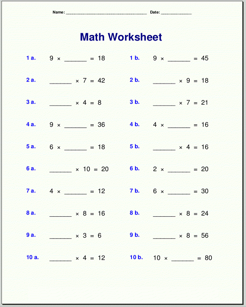 4th Grade Math Facts Worksheets Printable Math 
