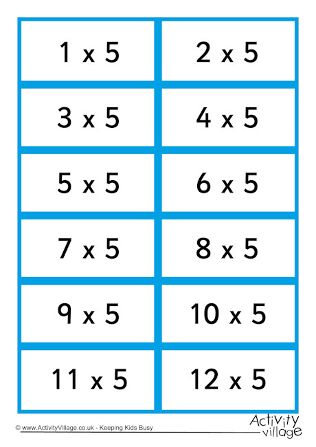 5 Times Table Flash Cards