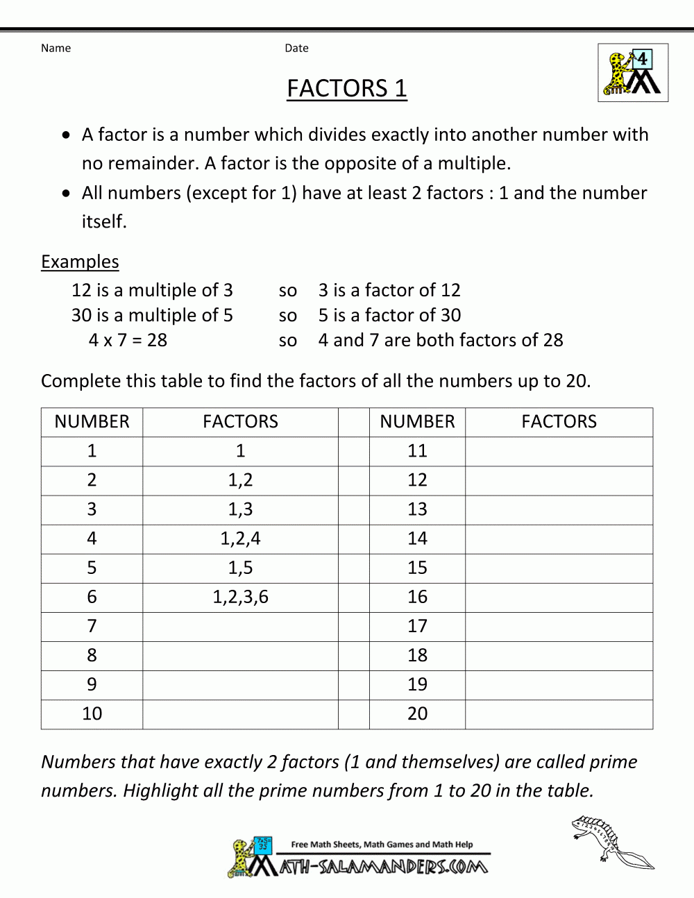 5th Grade Factors And Multiples Worksheet Grade 5 