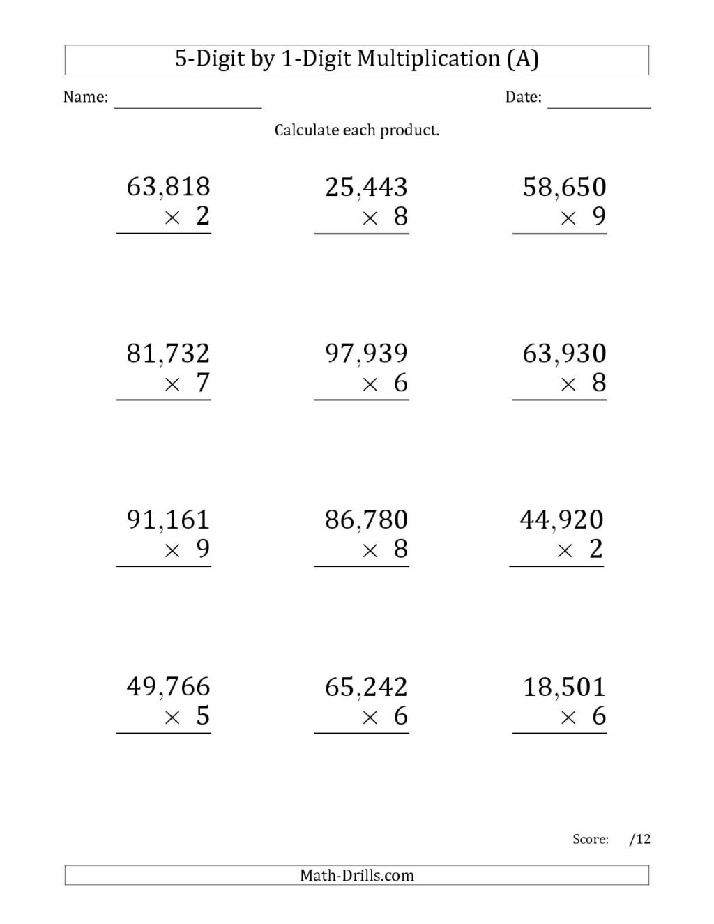 6th Grade Multiplication Worksheets Pdf Times Tables 