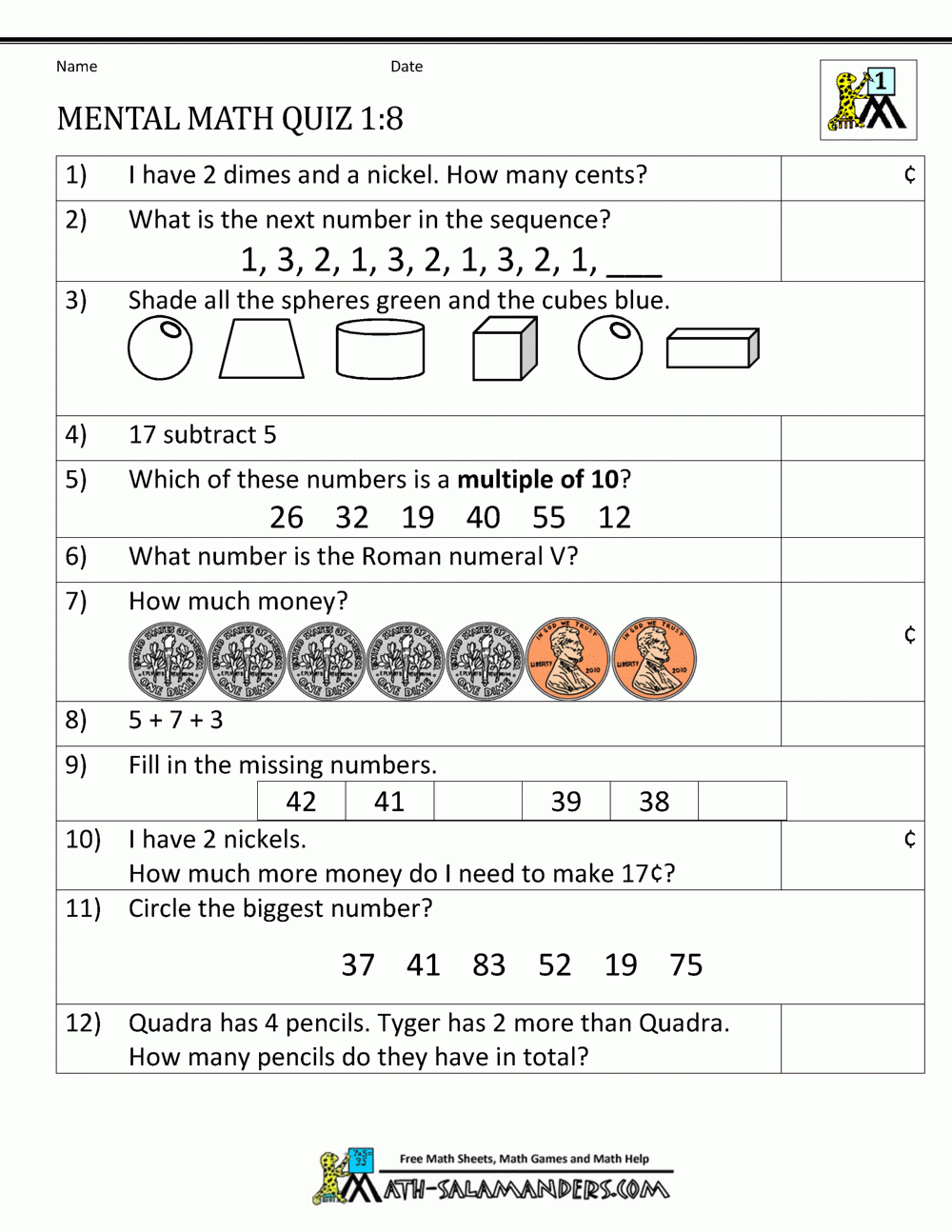 8th Grade Math Multiple Choice Worksheets Times Tables 