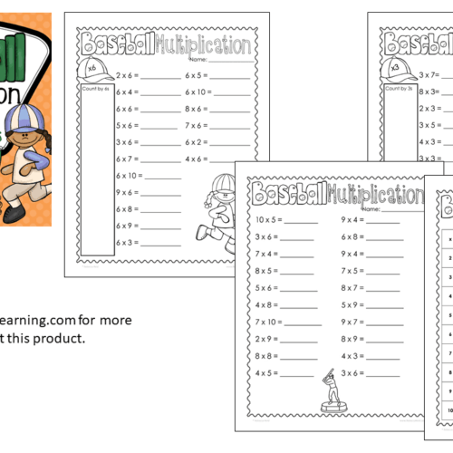 Baseball Multiplication Printable Practice Pages Line 