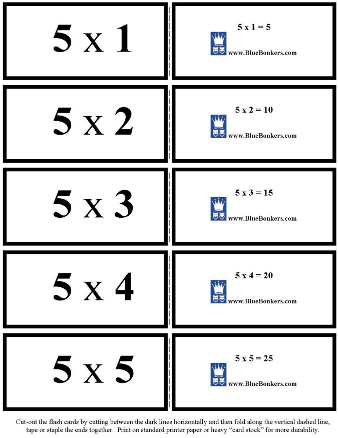 BlueBonkers Free Printable Multiplication Flash Cards 