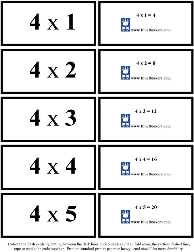 BlueBonkers Free Printable Multiplication Flash Cards 