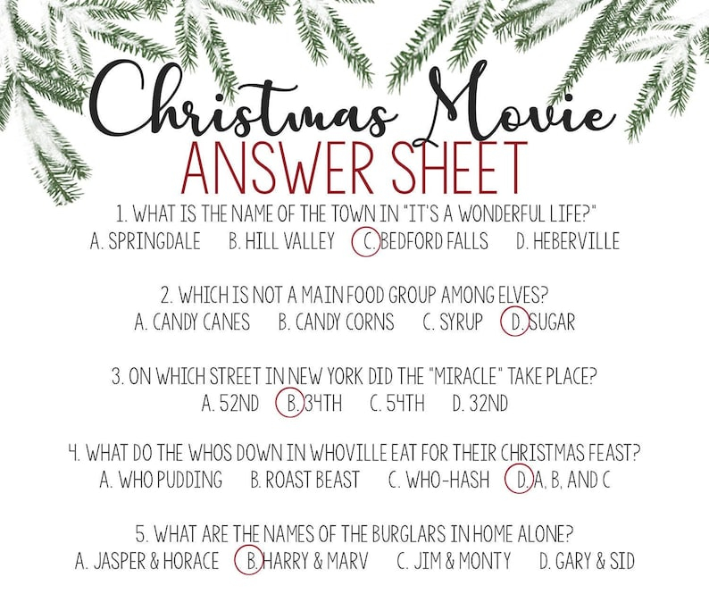 Classic Christmas Movies Game Trivia Multiple Choice Etsy