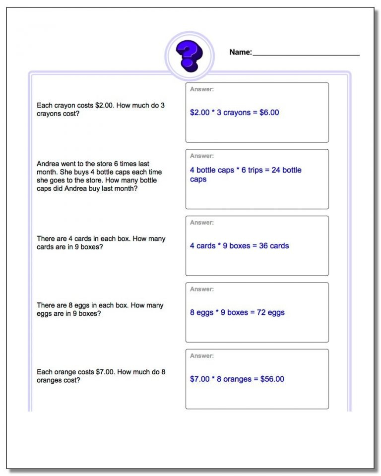 Easy multiplication word problems v1