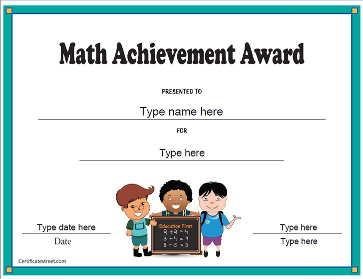 Education Certificates Math Achievement Award 