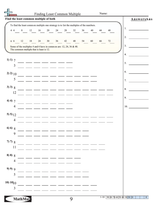 Finding Least Common Multiple Worksheet With Answer Key 