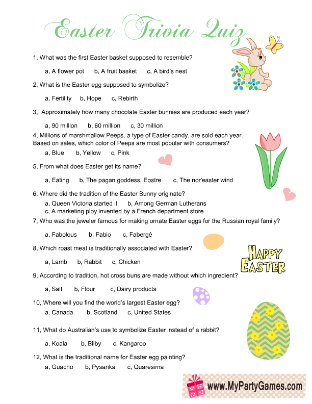 Free Printable Easter Trivia Quiz Easter Printables Free 