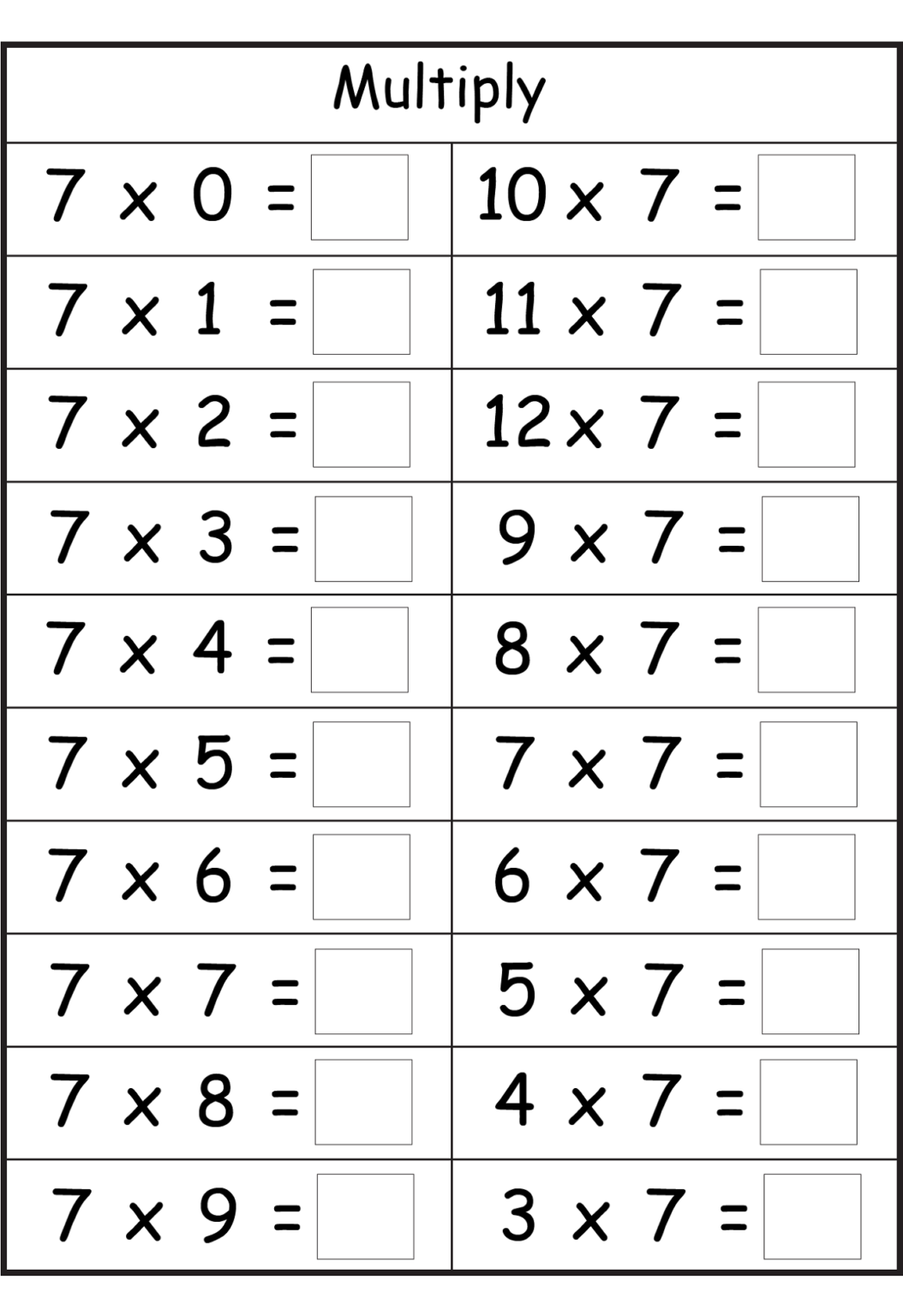 Free Printable Multiplication Table Of 7 Charts 