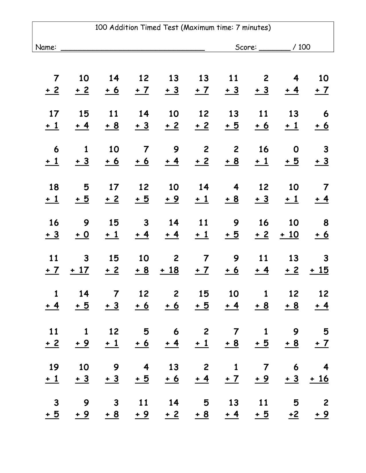 Free Printable Multiplication Timed Tests Free Printable