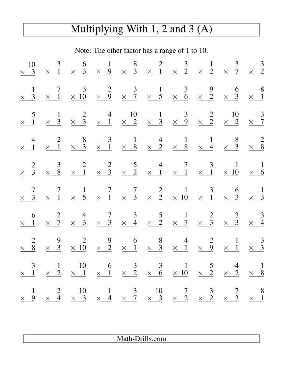 Free Printable Multiplication Worksheets 100 Problems 