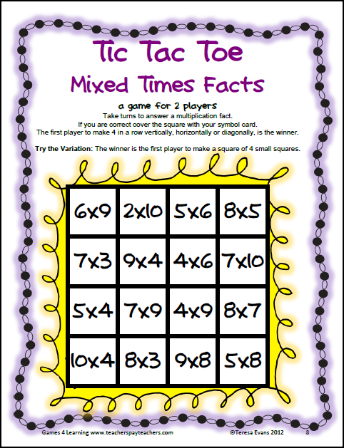 Fun Games 4 Learning Tic Tac Math Freebies Now Available 