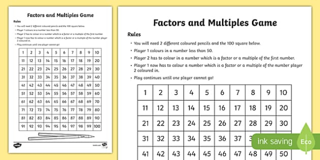 Hands On Activities For Factors And Multiples Board Game