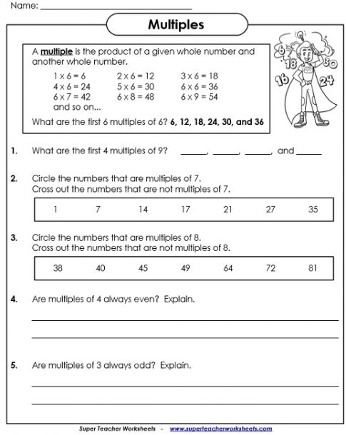 Homework For 4th Grade Worksheets Factors And Multiples 