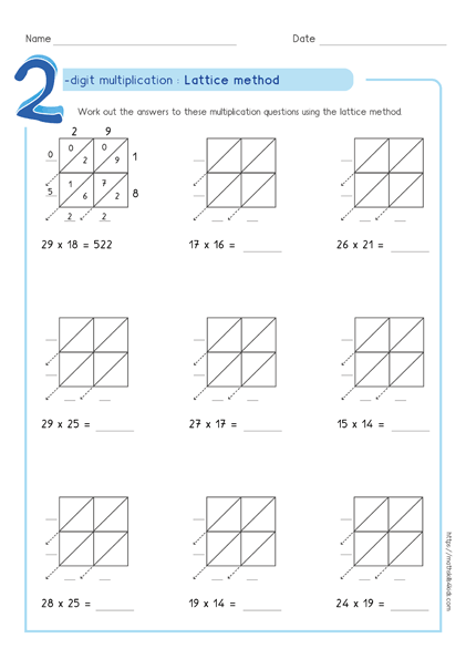 Lattice Multiplication Worksheets PDF Printable 