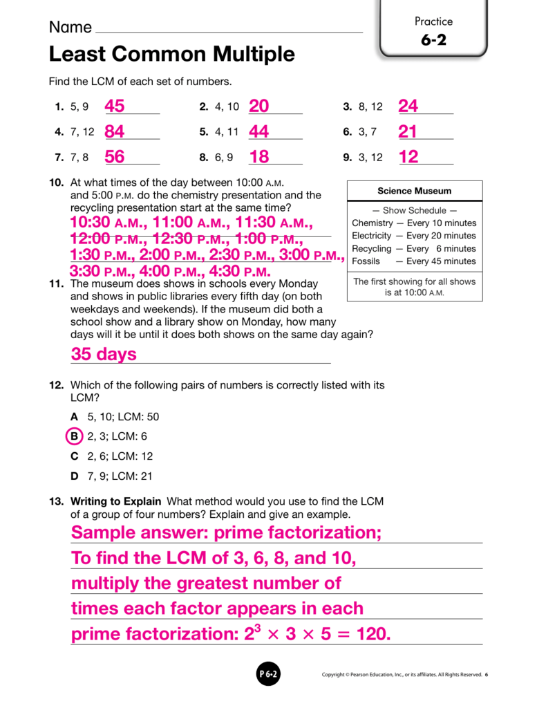 Least Common Multiple Worksheet Answers Times Tables 
