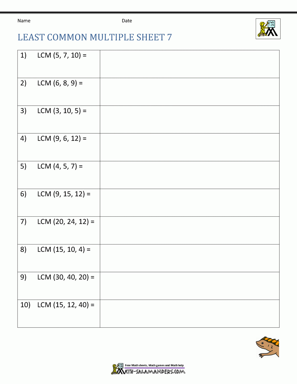 Least Common Multiple Worksheet Pdf Times Tables Worksheets