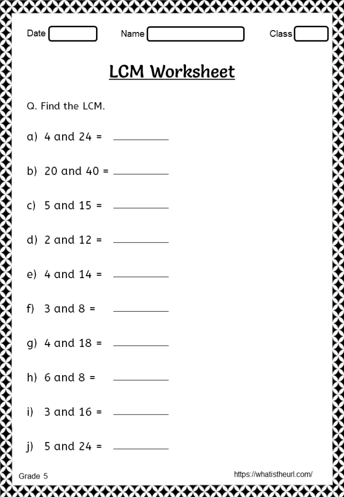 Least common multiple worksheet Your Home Teacher