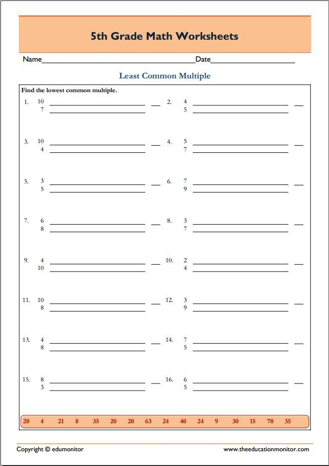 Least Common Multiple Worksheets 5th Grade Pdf Least 