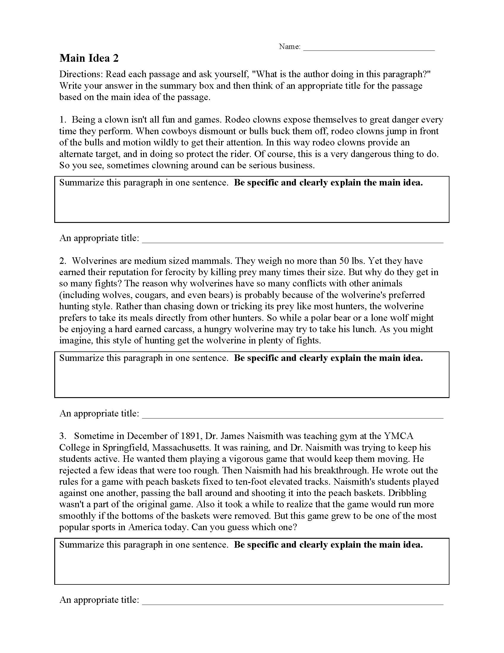 Main Idea Multiple Choice Worksheets Middle School Times 