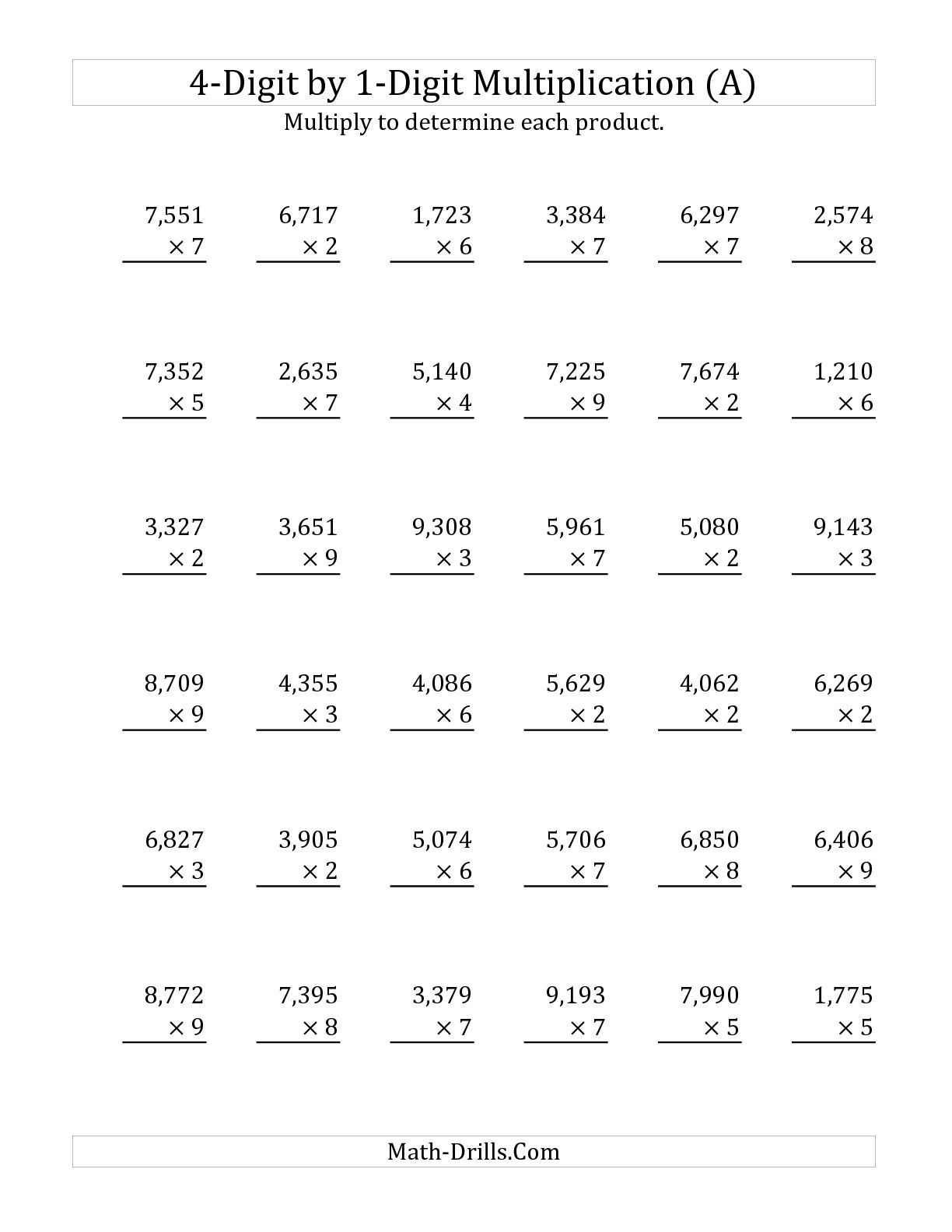 Math Drills Multiplication 2 Digit By 1 Digit 