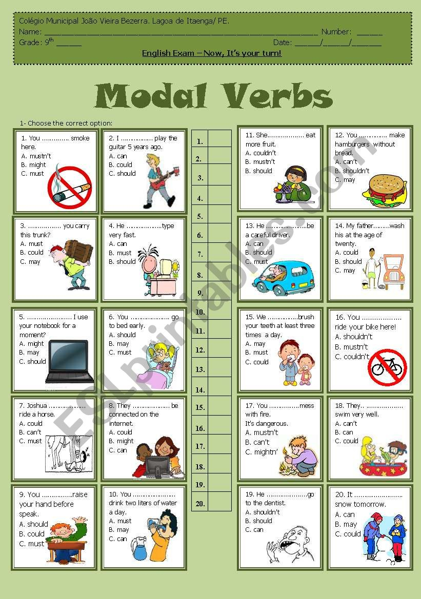 Modal Verbs Multiple Choice ESL Worksheet By 5839