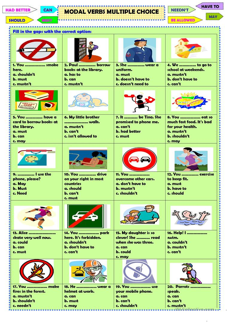 Modal Verbs Multiple Choice Worksheet Free ESL Printable 