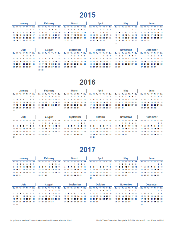 Multi Year Calendars 2 And 3 Year Calendar Templates