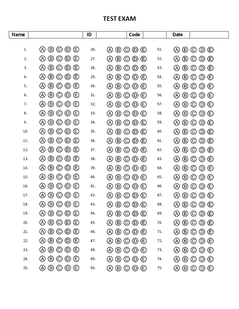  Multiple Choice Answer Sheet Template 