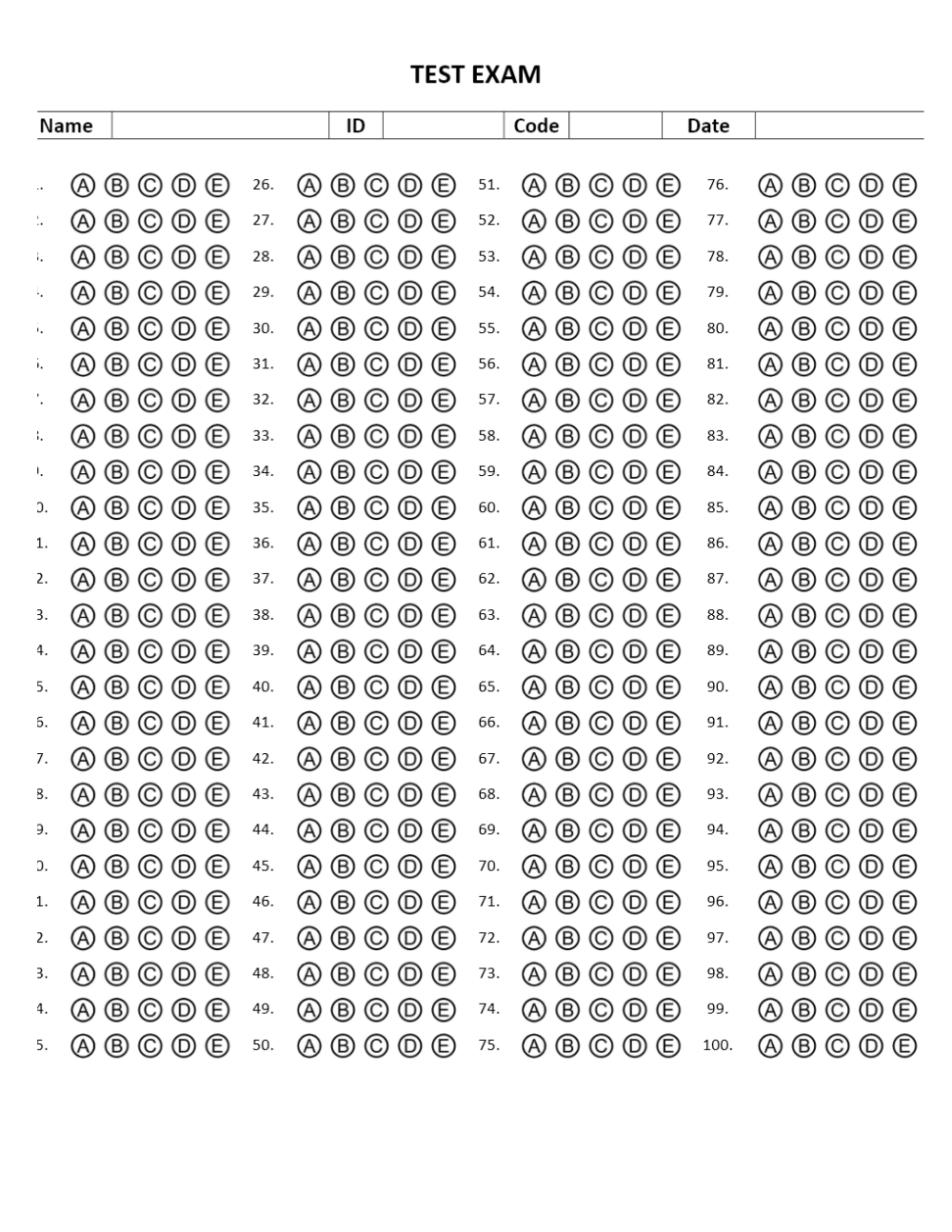 Multiple Choice Sheet Pertaining To Blank Answer Sheet 