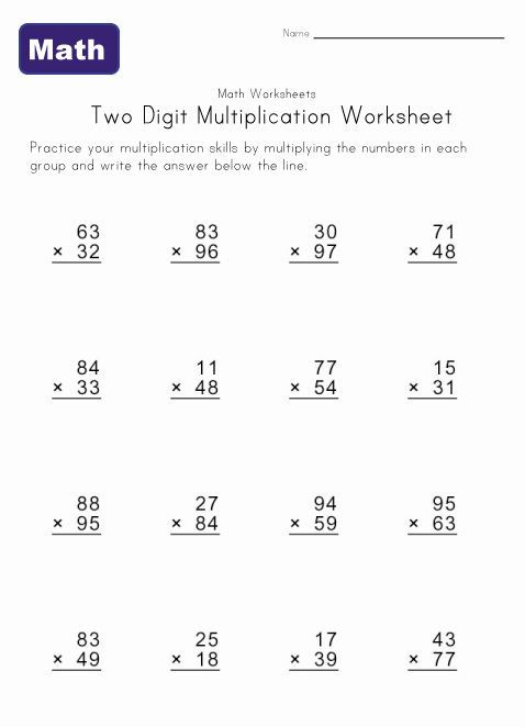 Multiple Digit Multiplication Worksheets Two Digit 