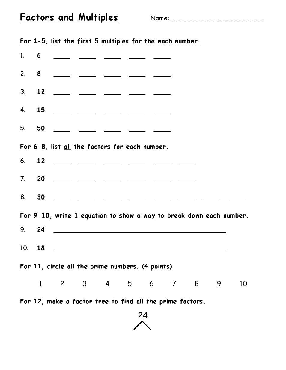 Multiples And Factors pdf Google Drive Factors And 