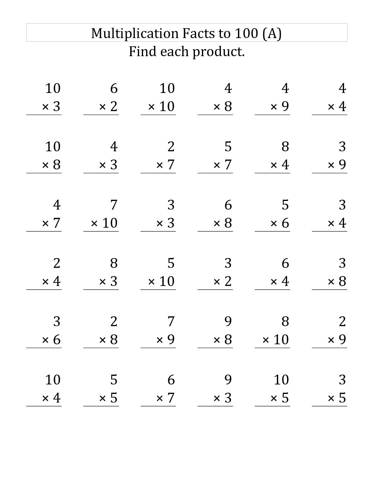 Multiplication 3rd Grade Math Worksheets Times Tables 