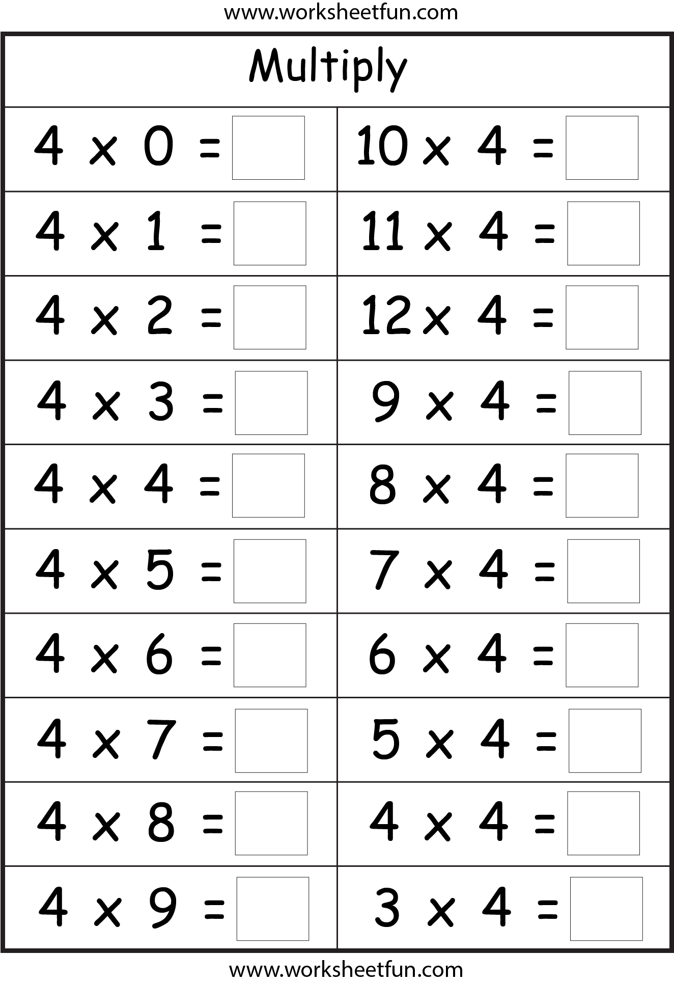 Multiplication Basic Facts 2 3 4 5 6 7 8 9 Times 