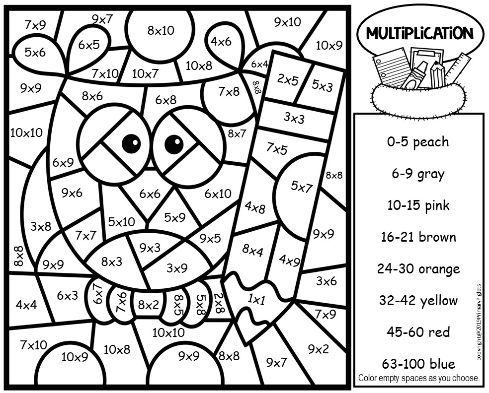 Multiplication Color By Number Back To School 