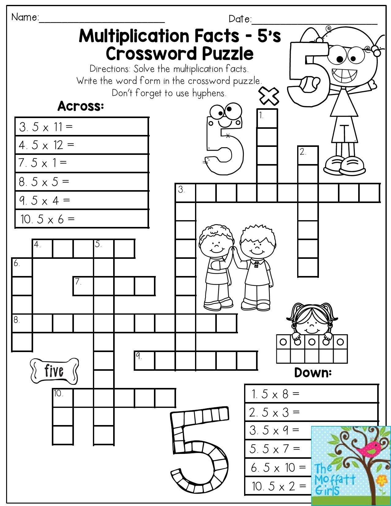 Multiplication Facts Crossword Puzzle Third Grade 