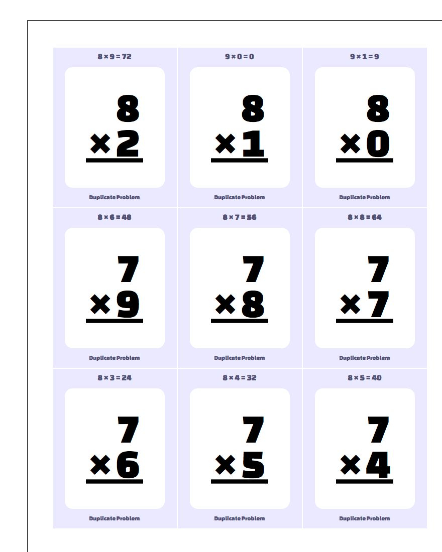 Multiplication Flash Cards