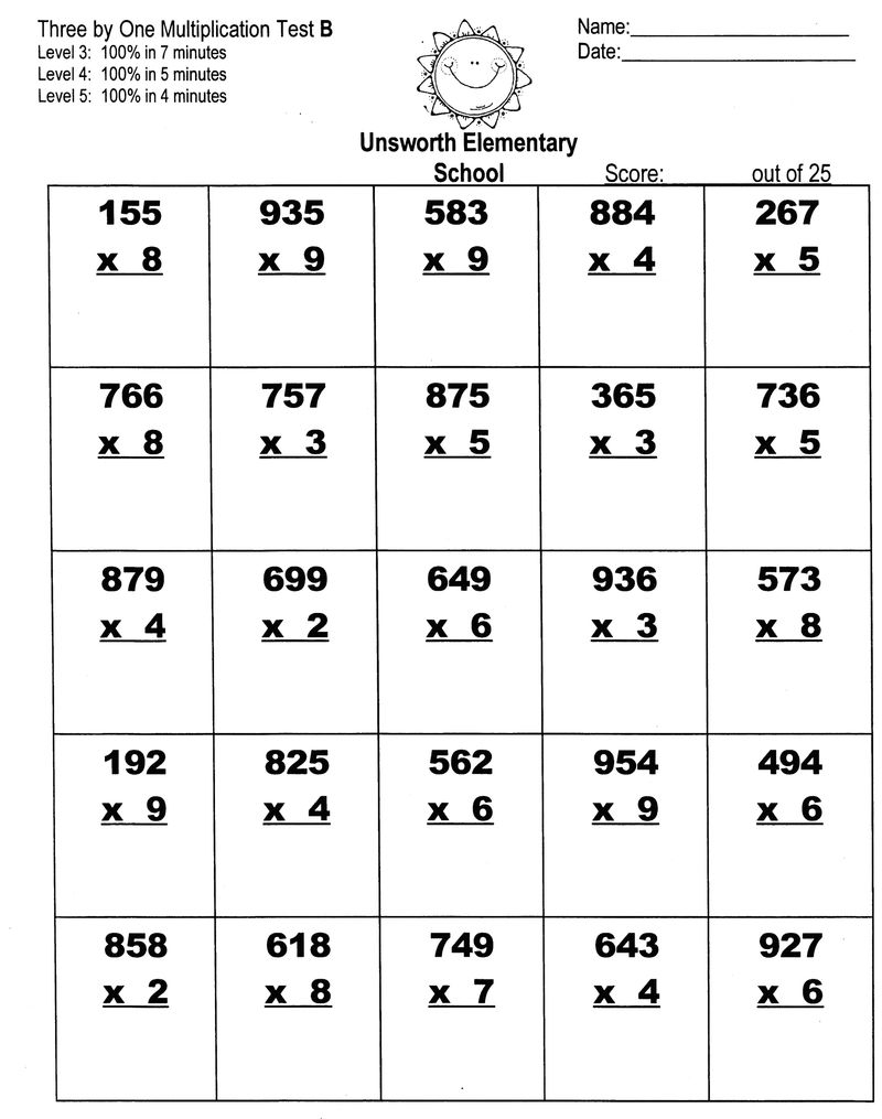 Multiplication Speed Test Worksheet Coloring Sheets